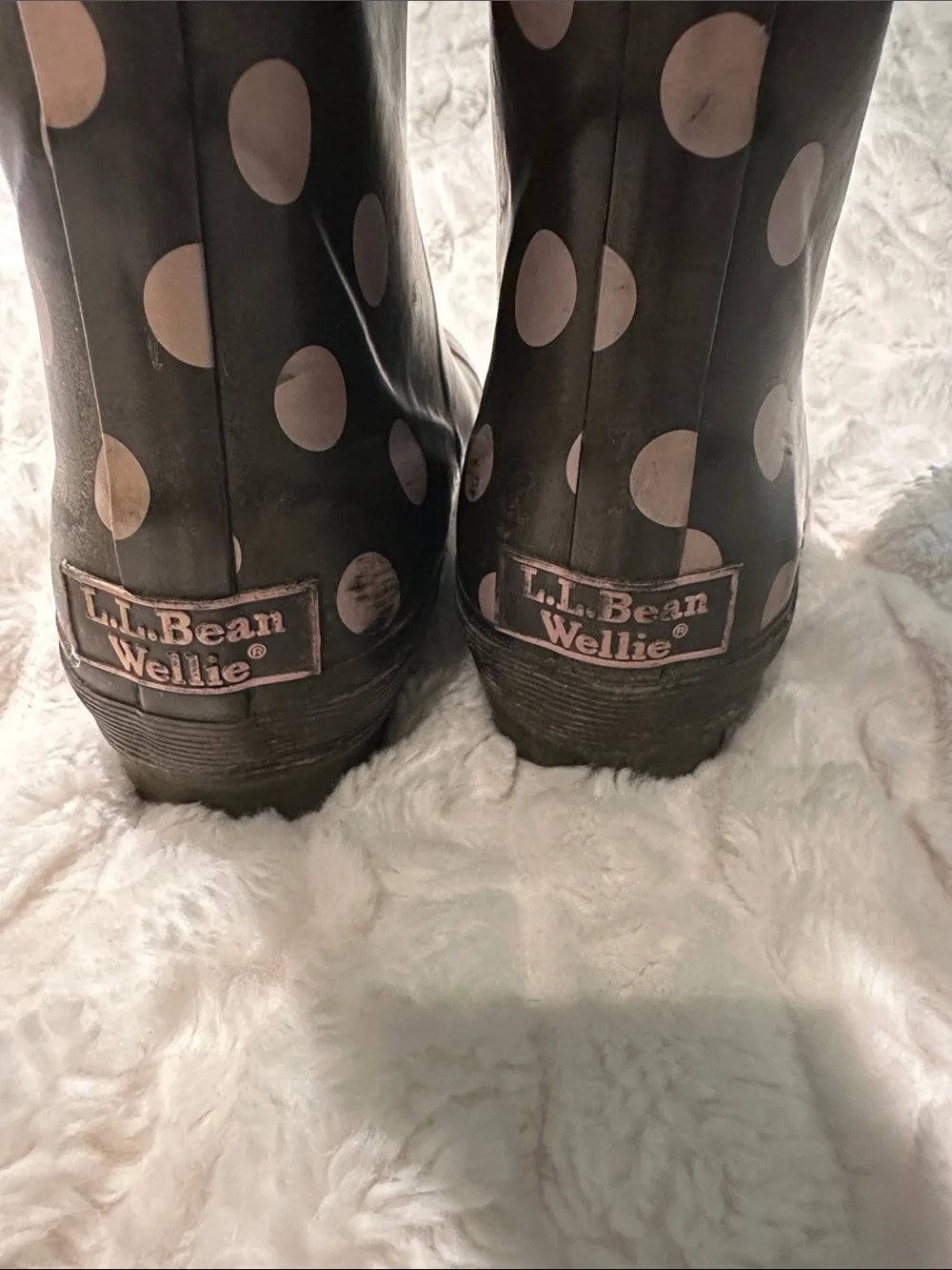 L.L. Bean Kids Black Rain Boots with Pink Polka Dots